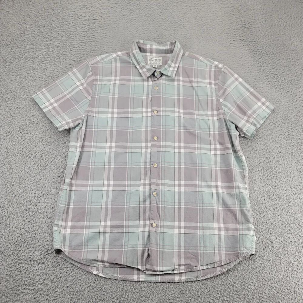 Lucky Brand Shirt Mens Large Gray Plaid Button Up Casual Short Sleeve